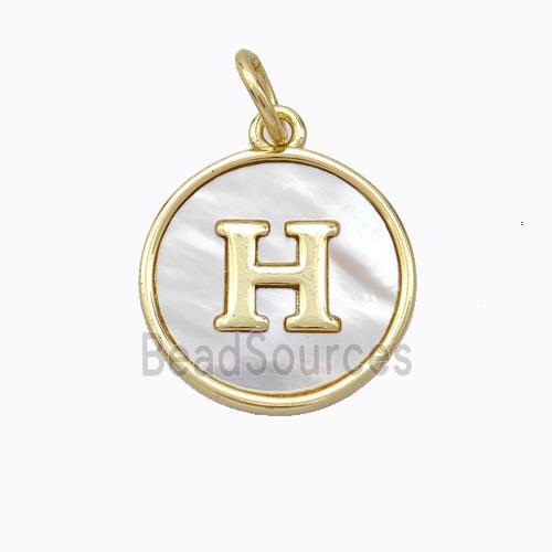 Copper Letter-H Pendant Pave Shell Gold Plated