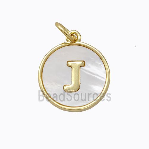 Copper Letter-J Pendant Pave Shell Gold Plated