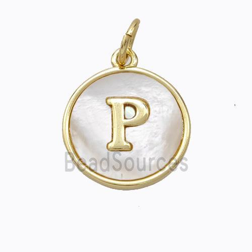 Copper Letter-P Pendant Pave Shell Gold Plated