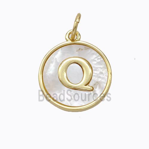 Copper Letter-Q Pendant Pave Shell Gold Plated