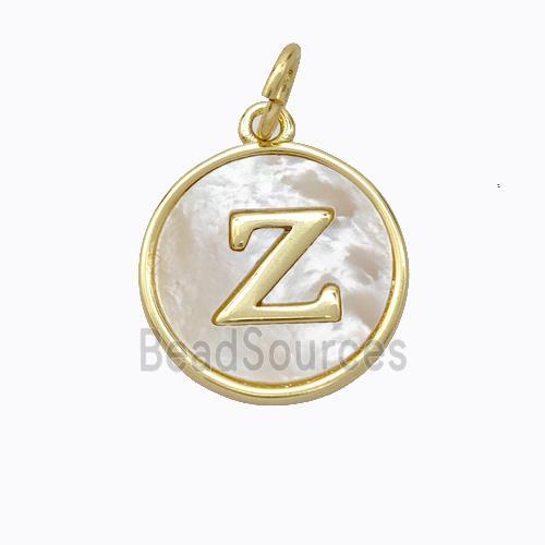 Copper Letter-Z Pendant Pave Shell Gold Plated