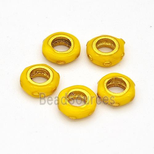 Copper Rondelle Beads Yellow Enamel Large Hole Gold Plated