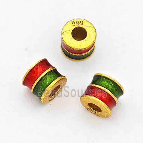 Copper Tube Beads Green Red Painted Large Hole Gold Plated