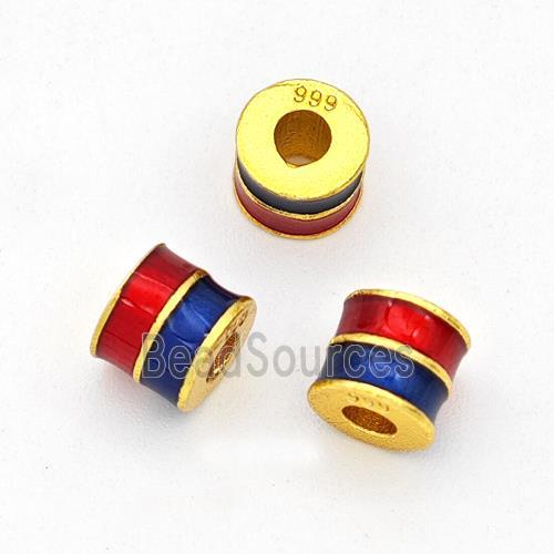 Copper Tube Beads Red Blue Painted Large Hole Gold Plated