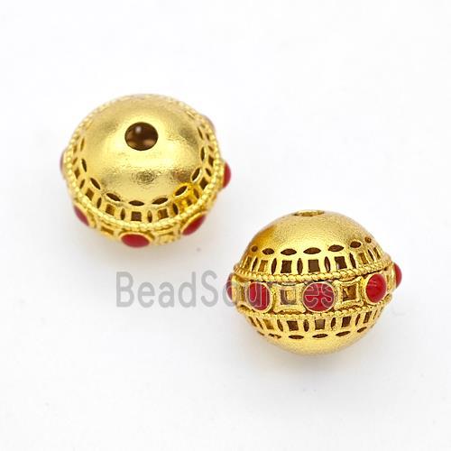 Copper Round Beads Pave Howlite Gold Plated