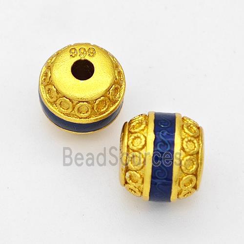 Copper Barrel Beads Blue Painted Gold Plated