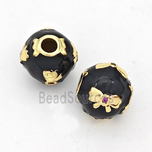 Copper Round Beads Black Enamel Butterfly Gold Plated