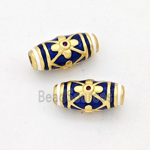 Copper Rice Beads Darkblue Enamel Gold Plated