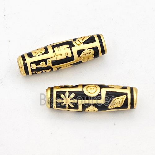 Copper Rice Beads Black Enamel Gold Plated