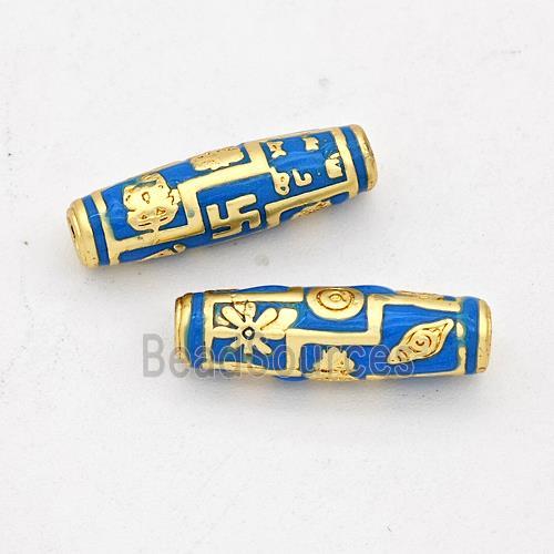 Copper Rice Beads Blue Enamel Gold Plated