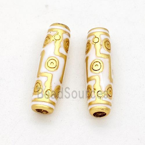 Copper Rice Beads White Enamel Gold Plated