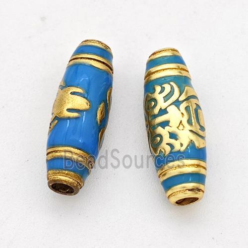 Copper Rice Beads Blue Enamel Gold Plated