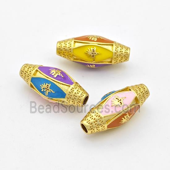 Copper Rice Beads Multicolor Enamel Large Hole Gold Plated