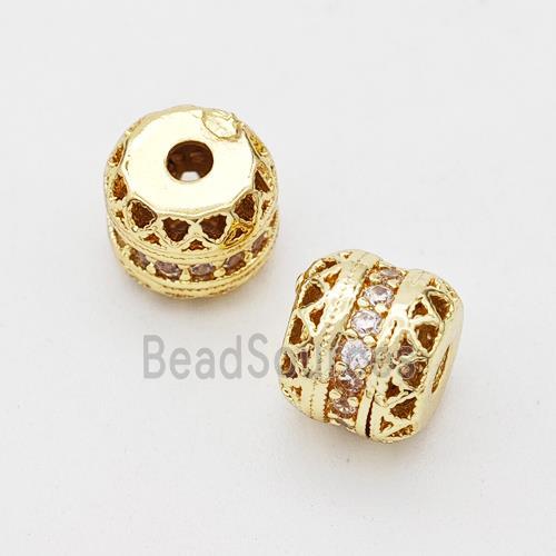 Copper Rondelle Beads Micro Pave Zirconia Hollow Gold Plated