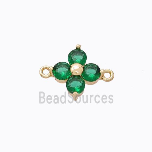 Copper Clover Connector Pave Green Zirconia Gold Plated