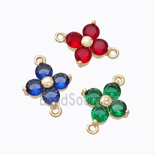 Copper Clover Connector Pave Zirconia Gold Plated Mixed