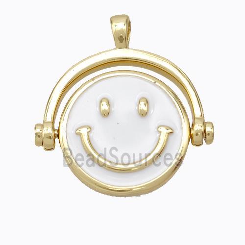 Copper Emoji Pendant White Enamel Smile Face Gold Plated