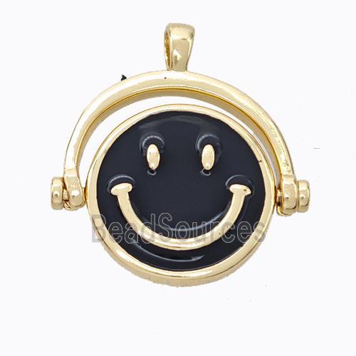 Copper Emoji Pendant Black Enamel Smile Face Gold Plated