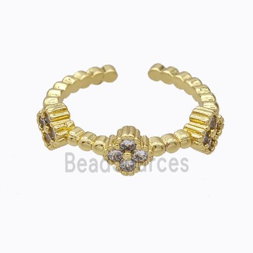 Copper Clover Rings Micropave Zirconia Gold Plated