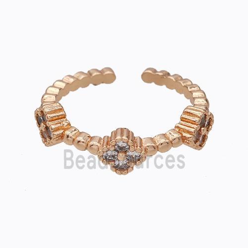 Copper Clover Rings Micropave Zirconia Rose Gold