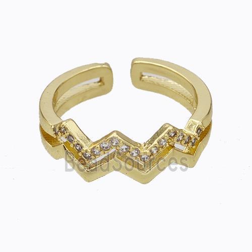 Copper Ring Wave Pave Zirconia Gold Plated