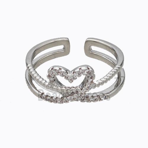 Copper Ring Heart Pave Zirconia Platinum Plated