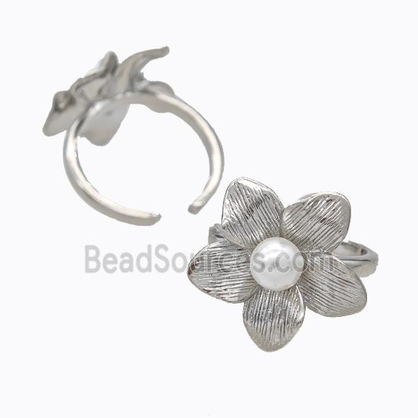 Copper Flower Rings Pave Pearlized Resin Platinum Plated