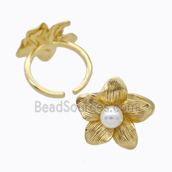 Copper Flower Rings Pave Pearlized Resin Gold Plated