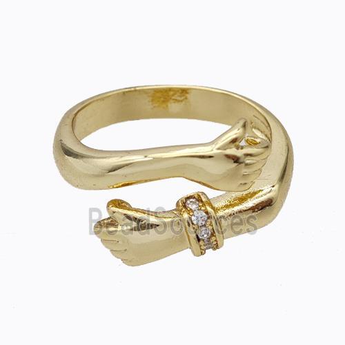 Copper Embrace Ring Pave Zirconia Hand Gold Plated