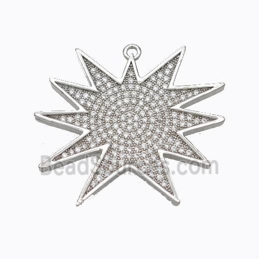 Copper Star Pendant Micropave Zirconia Platinum Plated