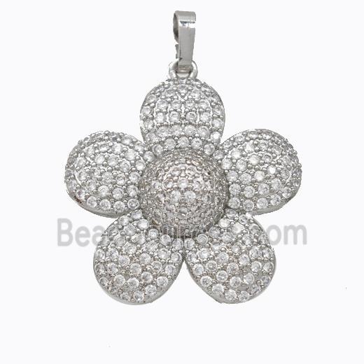 Copper Sunflower Pendant Micropave Zirconia Platinum Plated