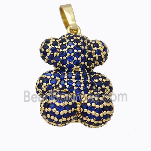 Copper Bear Pendant Micropave Blue Zirconia Gold Plated