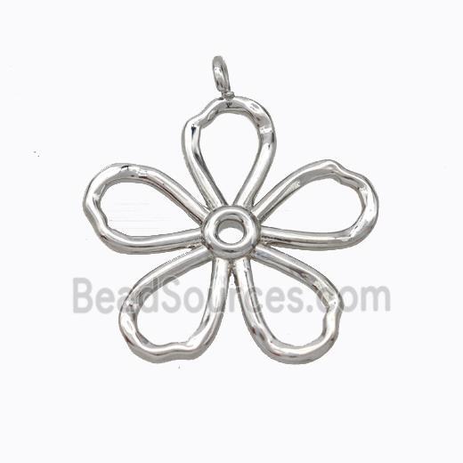 Copper Flower Pendant Hammered Platinum Plated