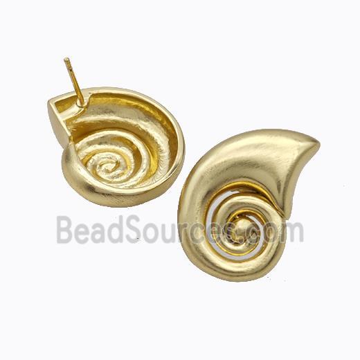 Copper Stud Earrings Spiral Shell Matte Gold Plated