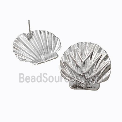 Copper Stud Earrings Scallop Platinum Plated