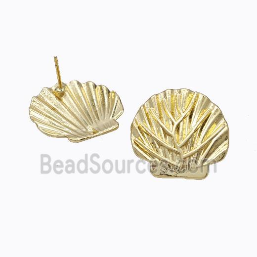 Copper Stud Earrings Scallop Gold Plated