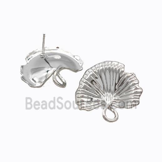 Copper Stud Earrings Ginkgo Leaf Platinum Plated