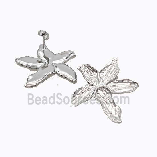 Copper Starfish Stud Earrings Platinum Plated