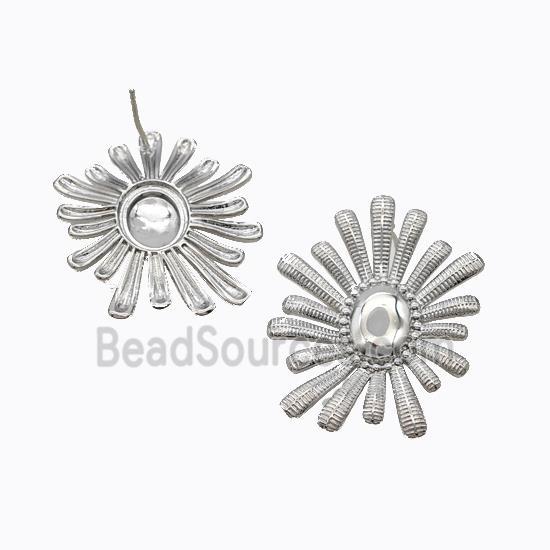 Copper Flower Stud Earrings Platinum Plated