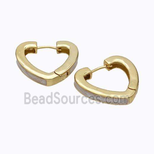 Copper Heart Latchback Earrings White Painted Gold Plated