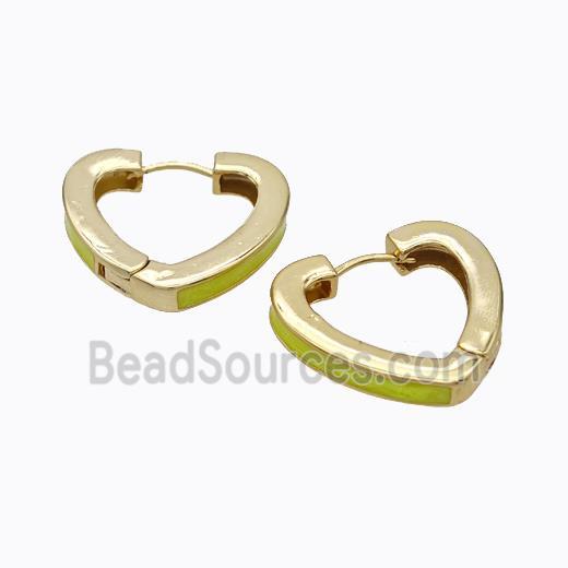 Copper Heart Latchback Earrings Yellow Painted Gold Plated