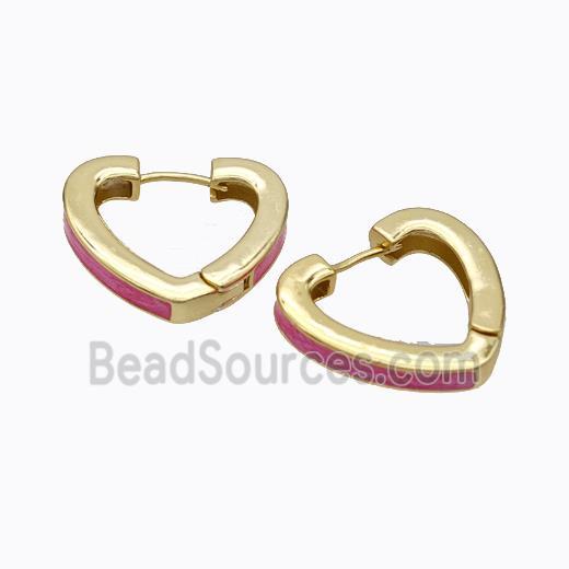 Copper Heart Latchback Earrings Pink Painted Gold Plated