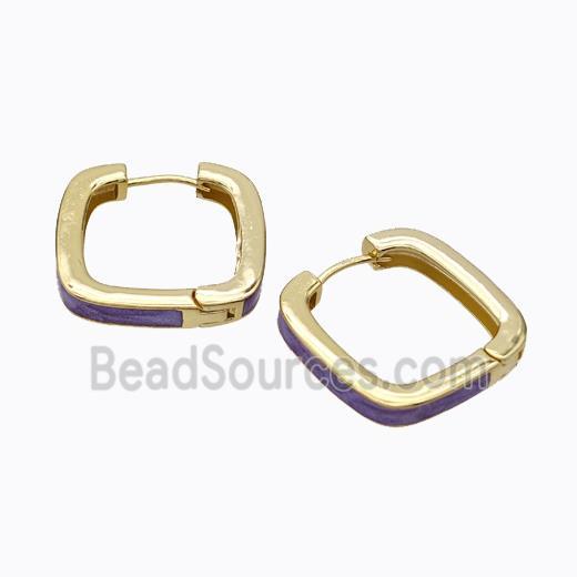 Copper Square Latchback Earrings Purple Painted Gold Plated