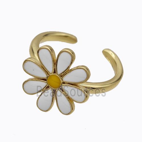 Copper Daisy Rings White Enamel Flower Gold Plated