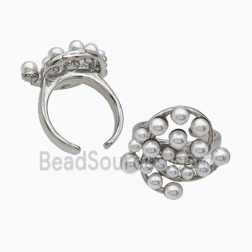 Copper Rings Pave Pearlized Resin Flower Platinum Plated