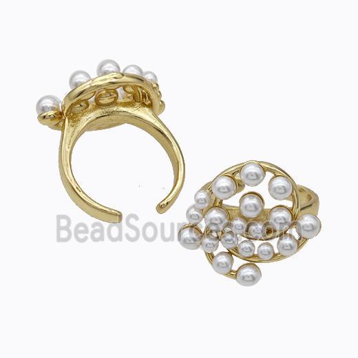 Copper Rings Pave Pearlized Resin Flower Gold Plated