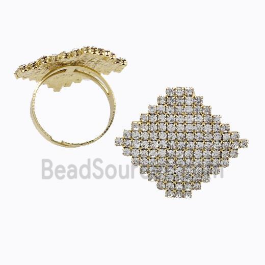 Copper Rings Pave Zirconia Square Adjustable Gold Plated