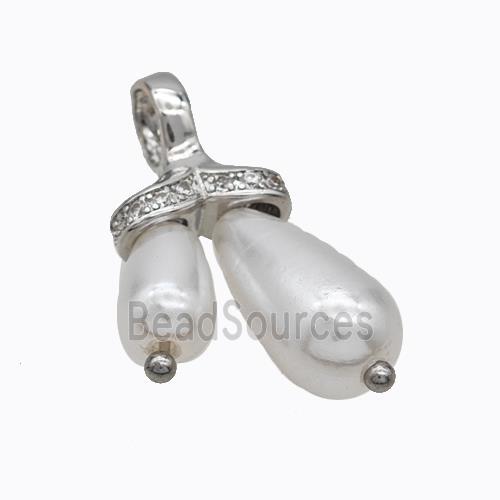 Copper Pendant Pave Zirconia Wiht Pearlized Resin Platinum Plated