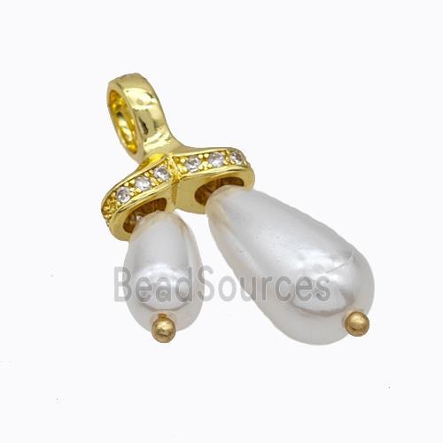 Copper Pendant Pave Zirconia Wiht Pearlized Resin Gold Plated