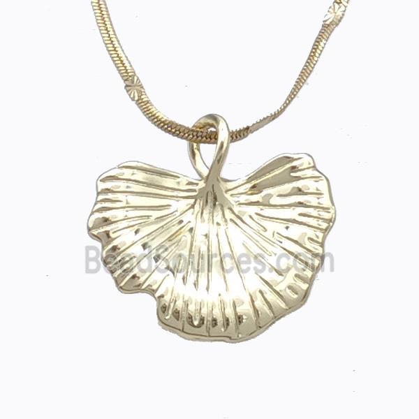 Copper Necklace Ginkgo Leaf Gold Plated